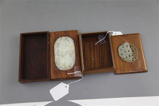 Two Chinese jade mounted wood boxes, the jade 18th/19th century,